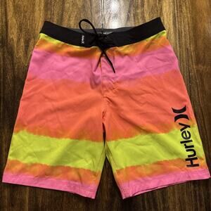 Boys Hurley Phantom Board Shorts Size 12 26” Orange Yellow Pink
